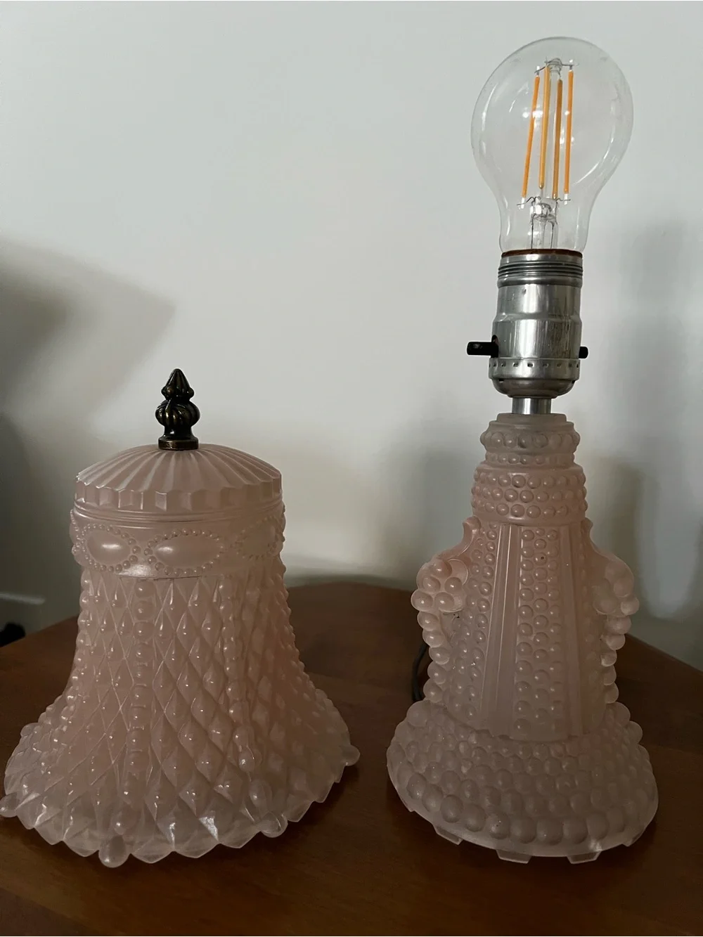 VTG- PAIR of 1930’s Pink Satin Hobnail Depression Glass Boudoir Lamp-See Pics !
